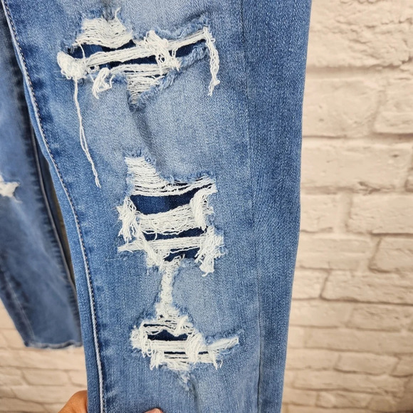 American Eagle Distressed High Rise Jegging Medium Wash Denim Flap Jeans Sz 6R - Picture 4 of 15